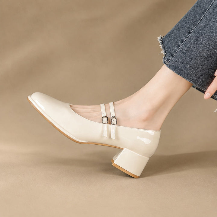 Madeline Ridge Block-Heel Pumps – Beige