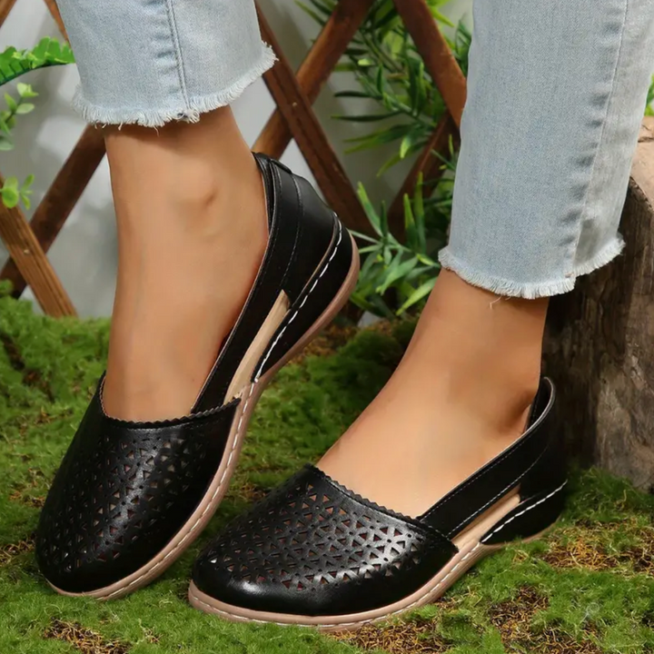 Aster Pine Perforated Slingback Ballet Flats by Steppina